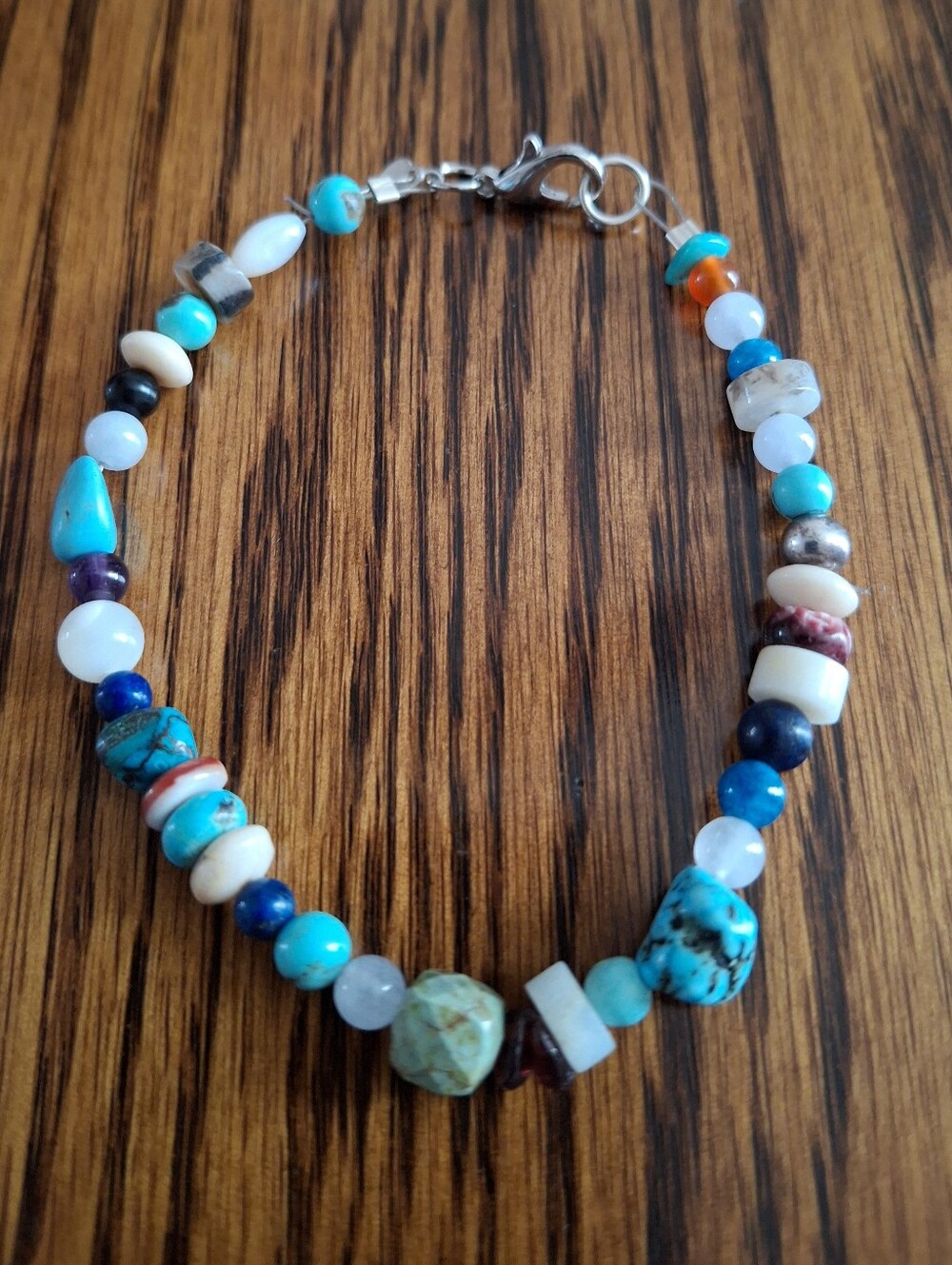 Bracelet Multicolored Gemstone Beaded Bracelet Sterling Silver Size 7.25"